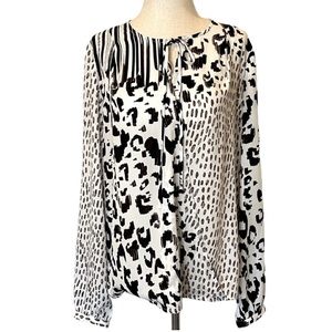 CAbi Animal Print Leopard & Stripes Wrap Blouse Top Silky Lightweight Size L